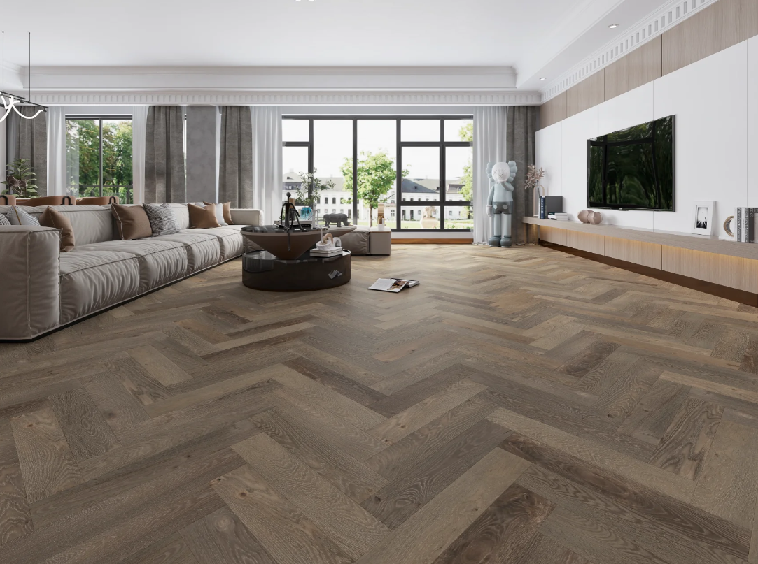 BiYork Nouveau 7 Bespoke European Oak Herringbone Wire Brushed Lake Promenade (C) 5" x 3/4" (18 mm)