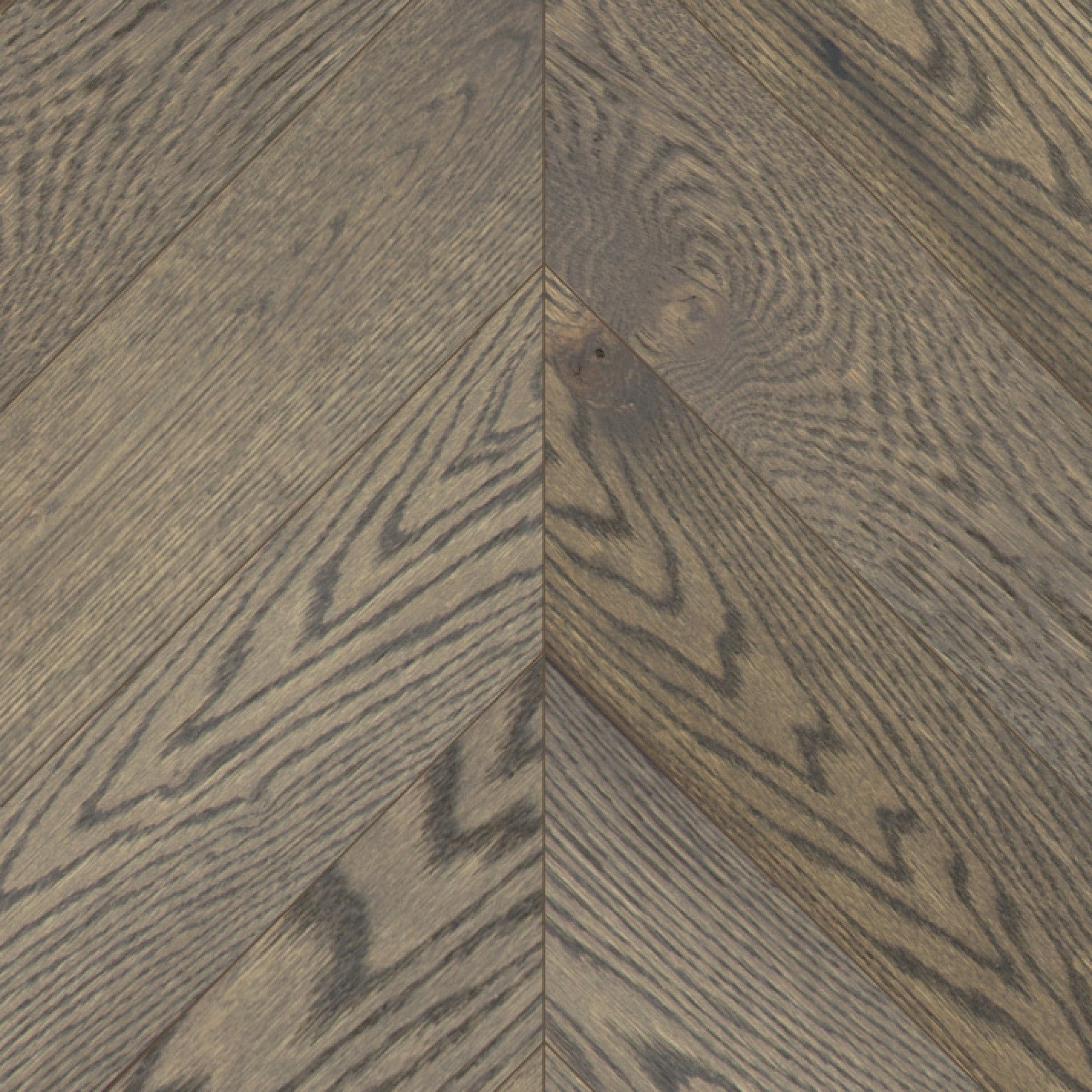 Vintage Northern Solid Sawn White Oak Zeus Wirebrushed Chevron 5" x 24.4" UVF Character Grade
