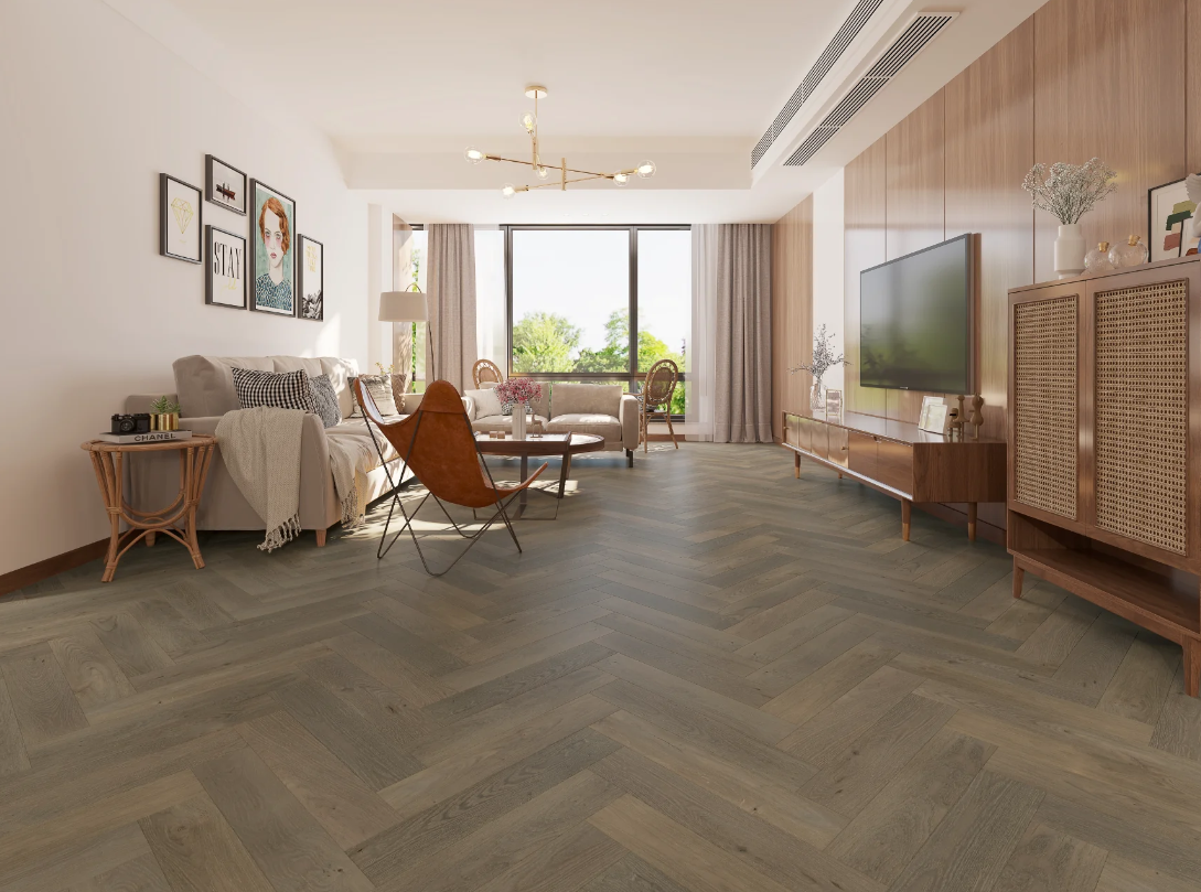 BiYork Nouveau 7 Bespoke European Oak Herringbone Wire Brushed Barcelona Noon (C) 5" x 3/4" (18 mm)