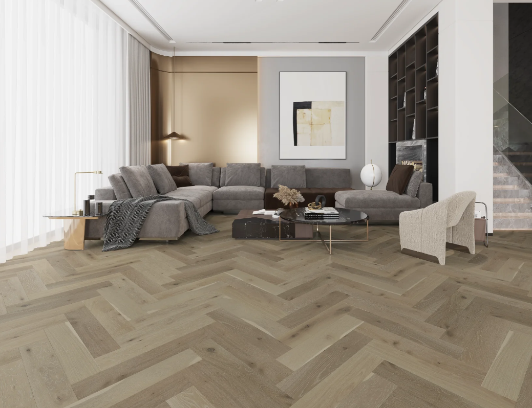 BiYork Nouveau 7 Bespoke European Oak Herringbone Wire Brushed Breezy Boardwalk (S) 5" x 3/4" (18 mm)