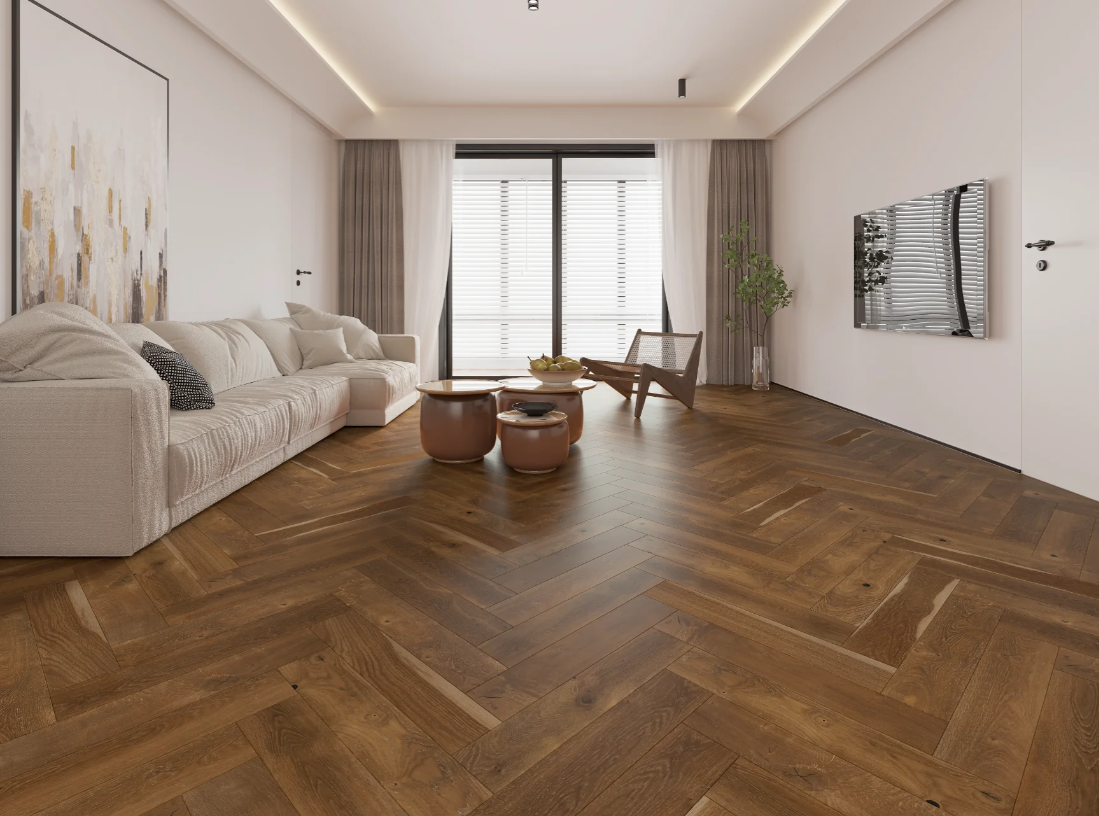 BiYork Nouveau 7 Bespoke European Oak Herringbone Wire Brushed Hidden Cabin (C) 5" x 3/4" (18 mm)